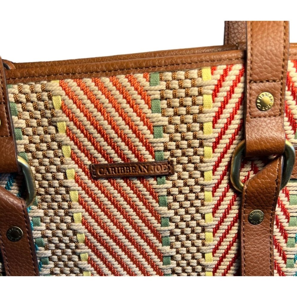 Caribbean Joe Purse Shoulder Bag Zip Closure Woven Purse - Picture 8 of 9